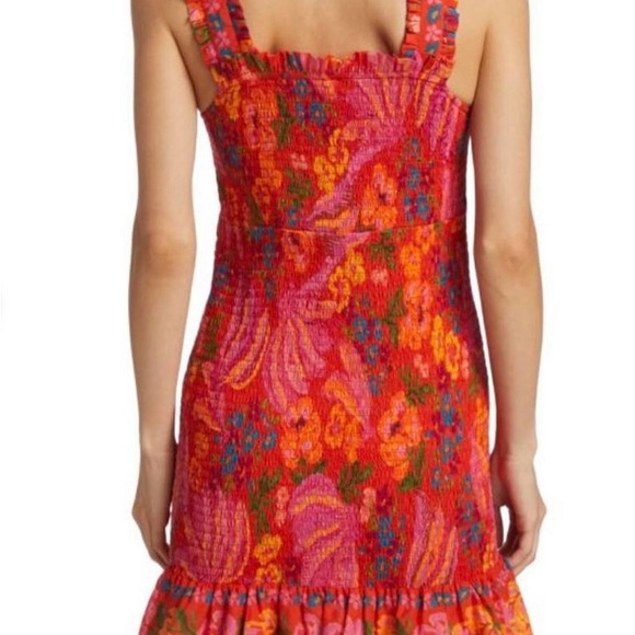 FARM Rio Red and Orange Ruffled Tie Front Sundress - Picture 2 of 3